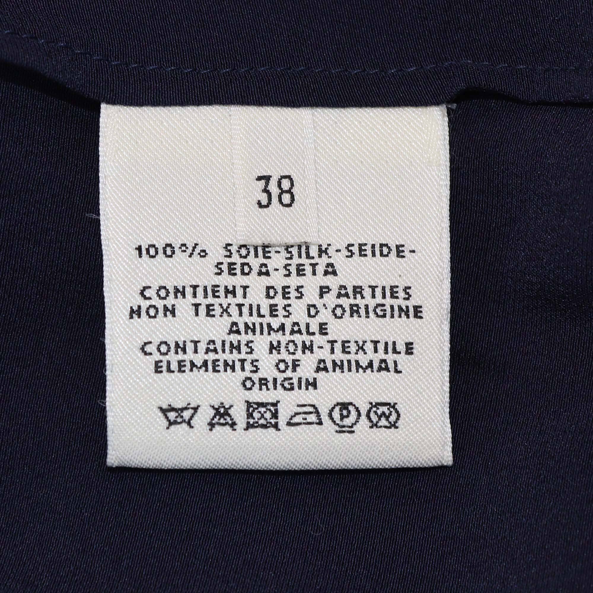Hermes Navy Blue Three Quarter Sleeve Neck Tie Top Womens Hermes 