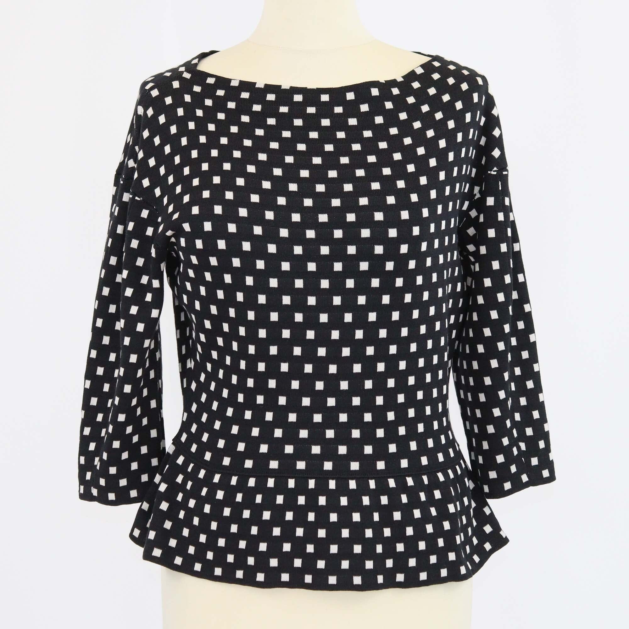 Christian Dior Black/White Patterned Bateau Neckline Long Sleeve Tops Womens Christian Dior 