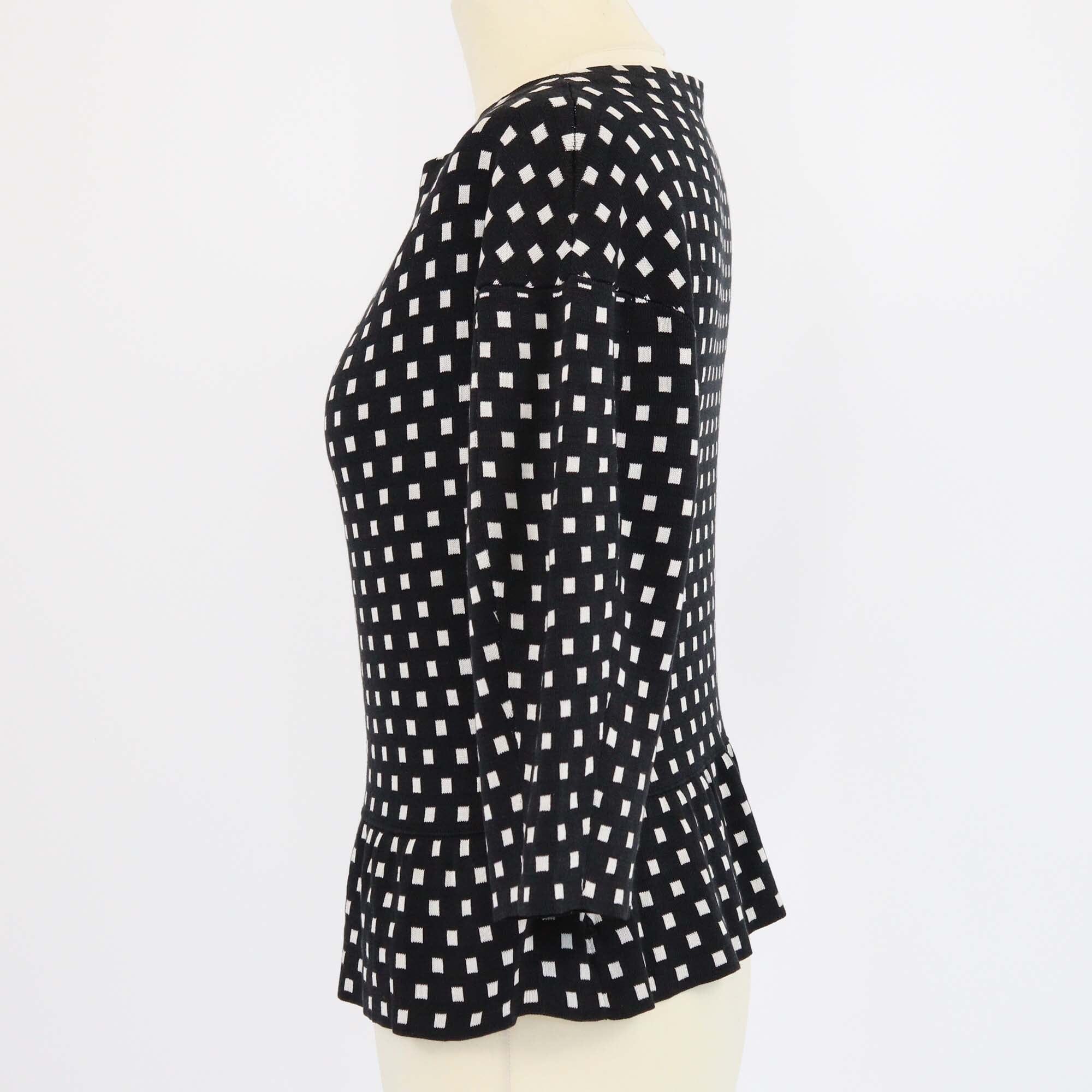 Christian Dior Black/White Patterned Bateau Neckline Long Sleeve Tops Womens Christian Dior 