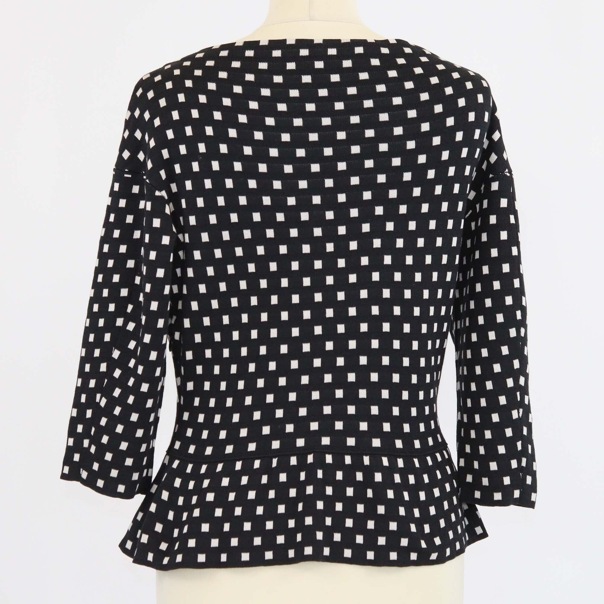 Christian Dior Black/White Patterned Bateau Neckline Long Sleeve Tops Womens Christian Dior 
