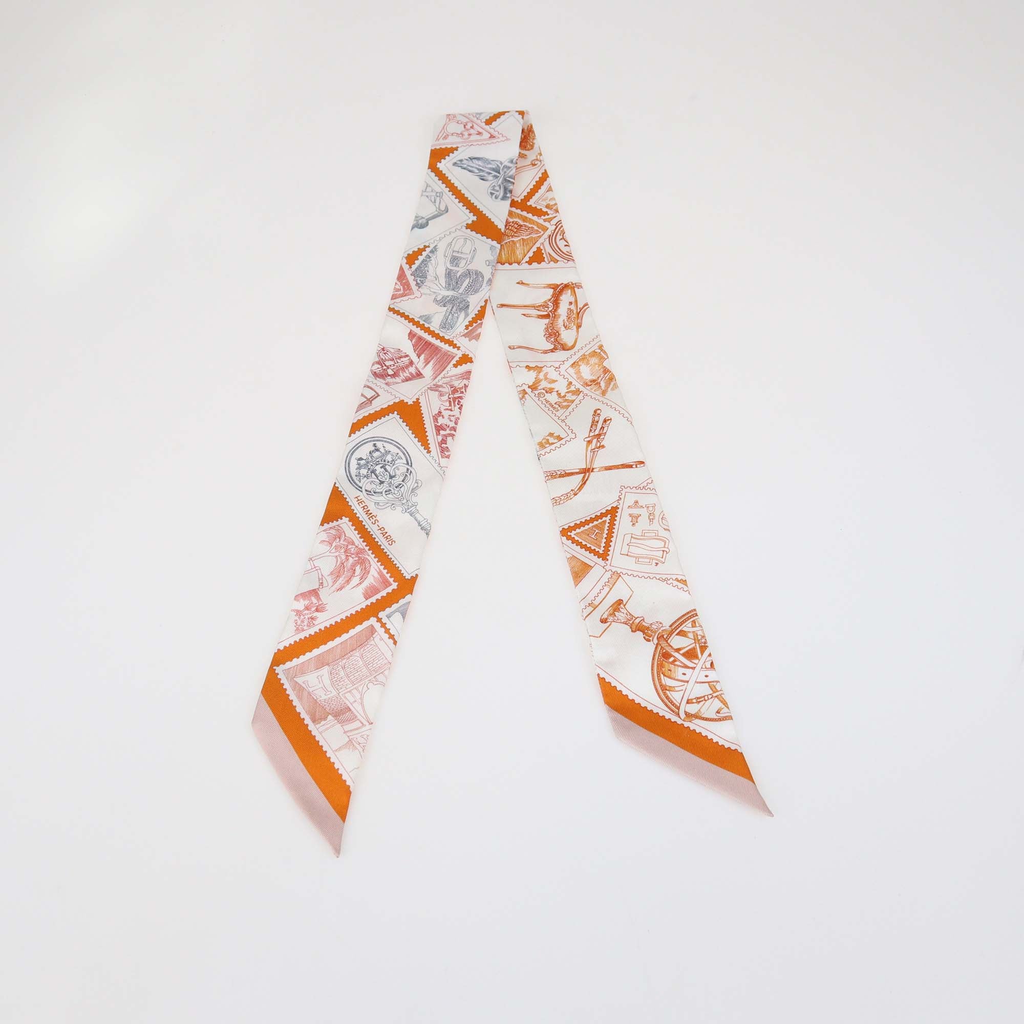 Hermes Multicolor Le Philateliste du Faubourg Silk Twilly Scarf