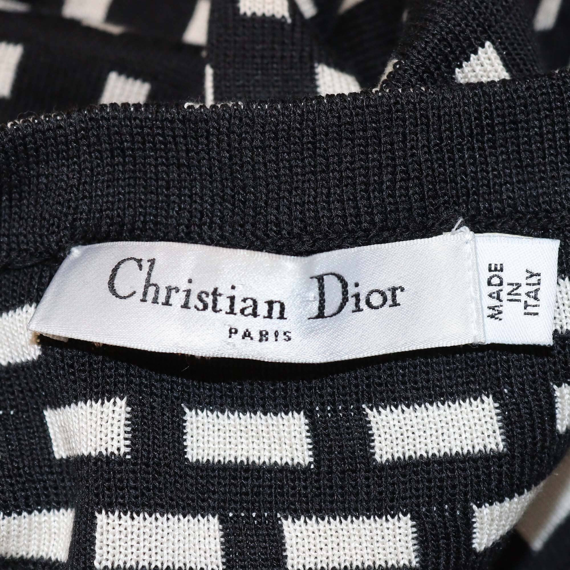 Christian Dior Black/White Patterned Bateau Neckline Long Sleeve Tops Womens Christian Dior 