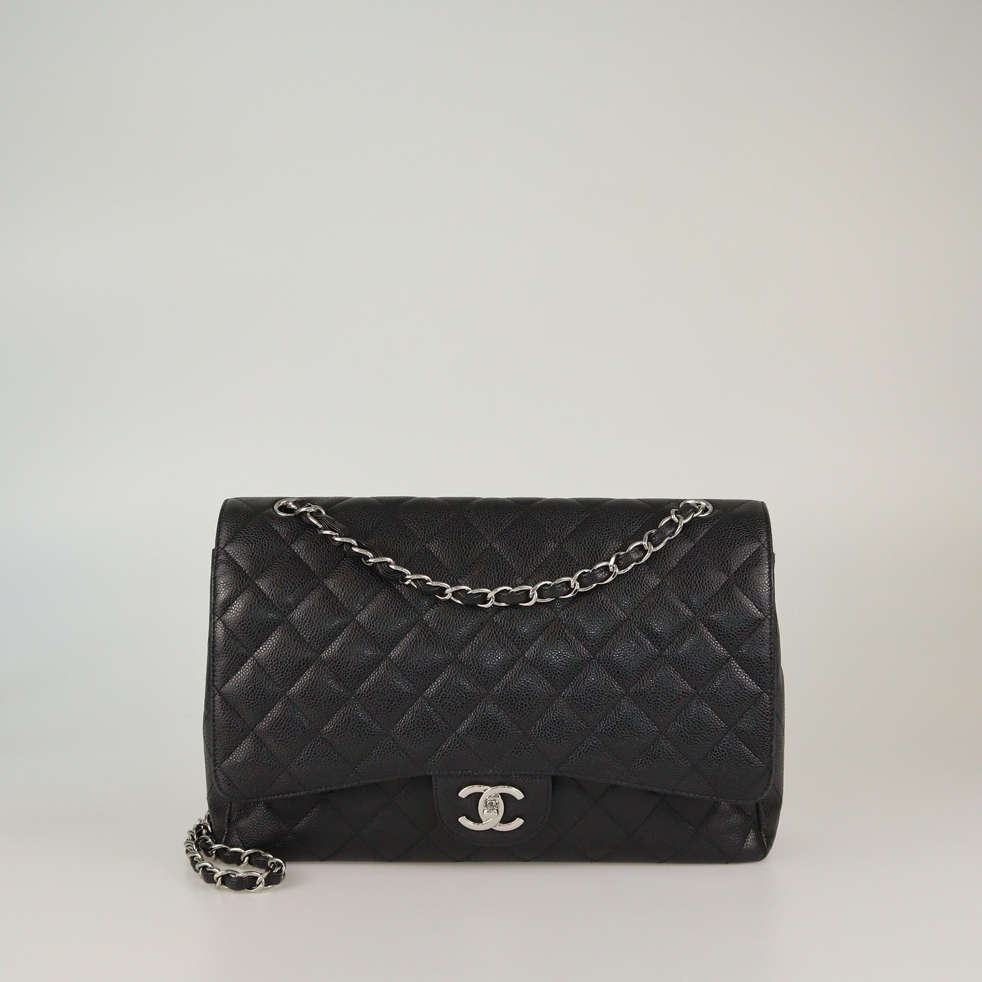 Chanel Black Quilted Caviar Maxi Classic Double Flap Bag Womens Chanel 