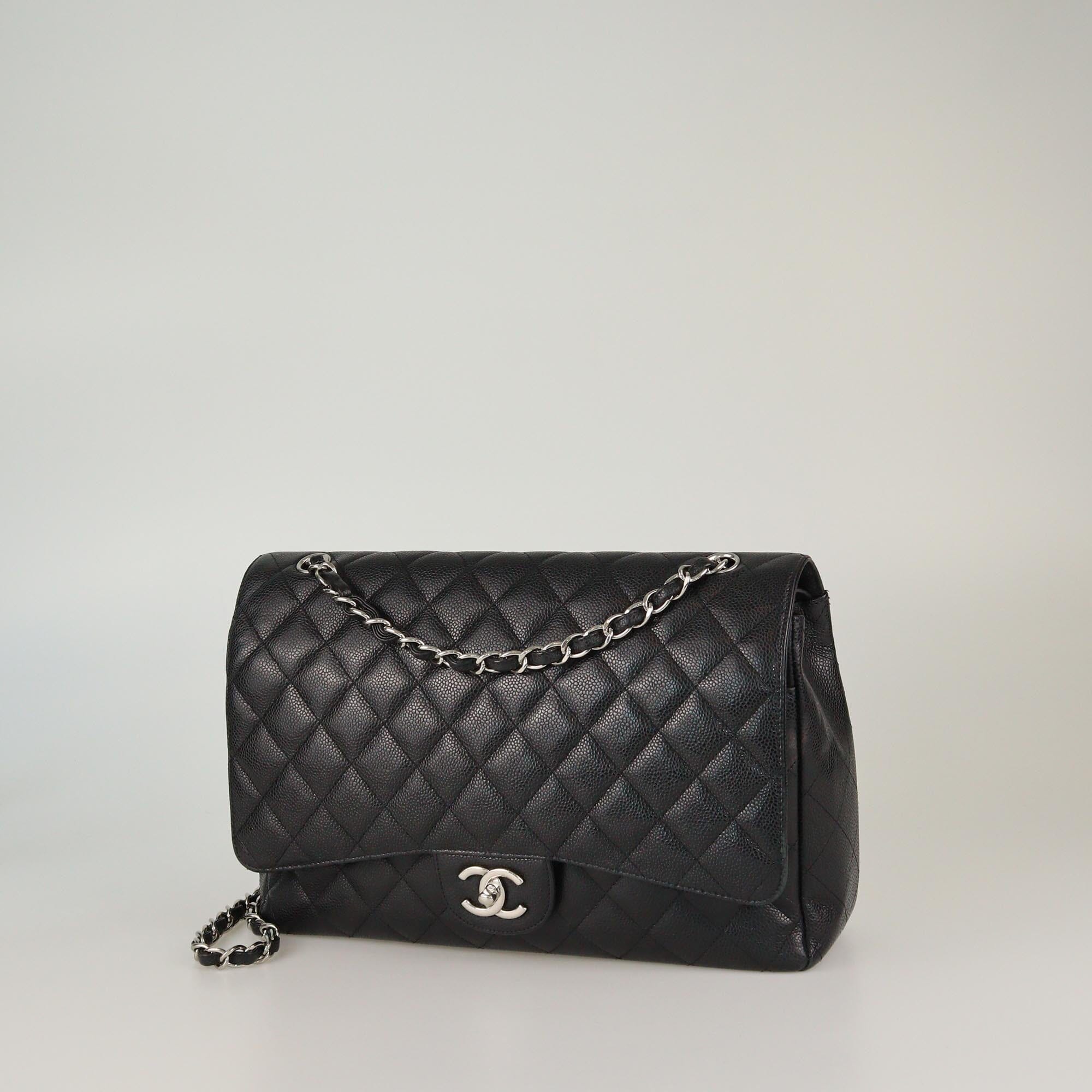 Chanel Black Quilted Caviar Maxi Classic Double Flap Bag Womens Chanel 