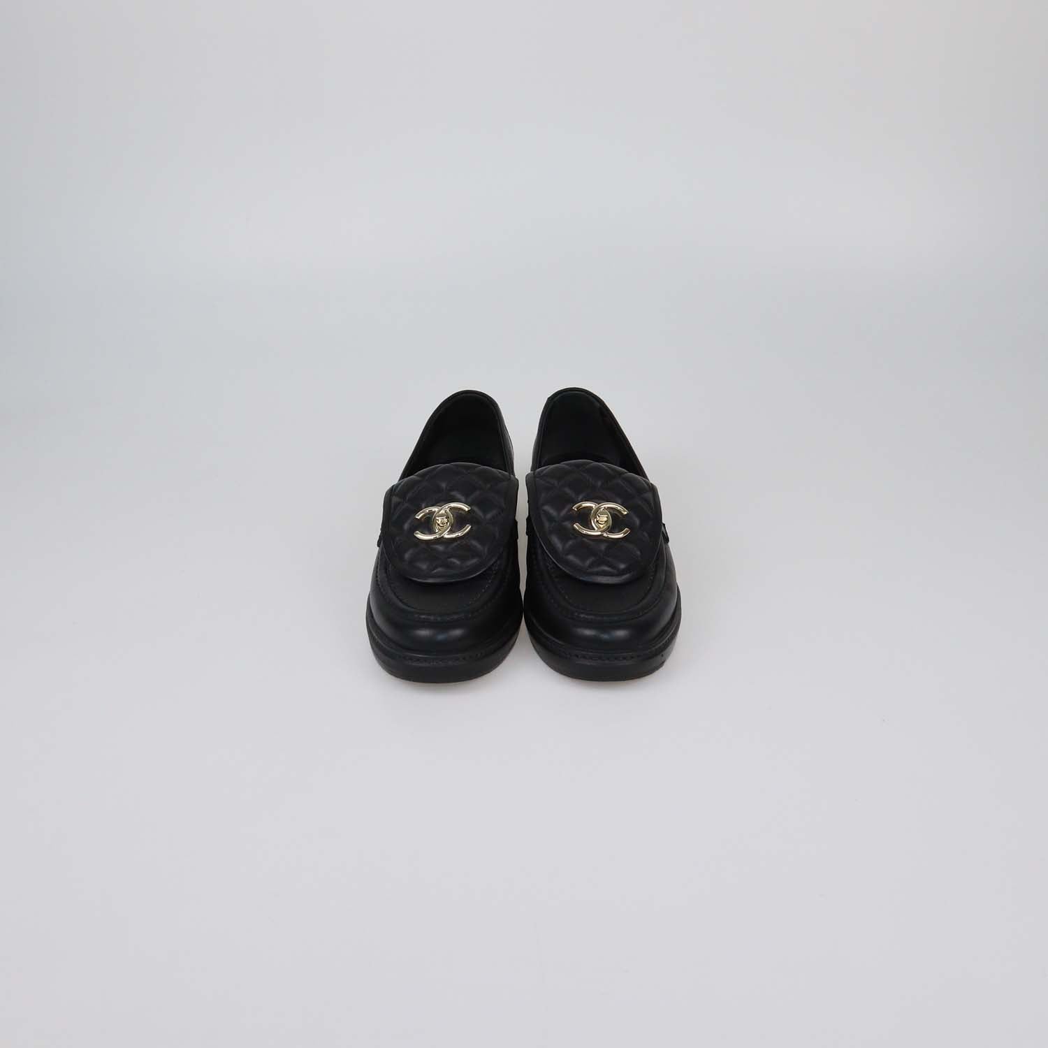 Chanel Black Quilted Leather CC Turnlock Loafers