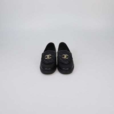 Chanel Black Quilted Leather CC Turnlock Loafers