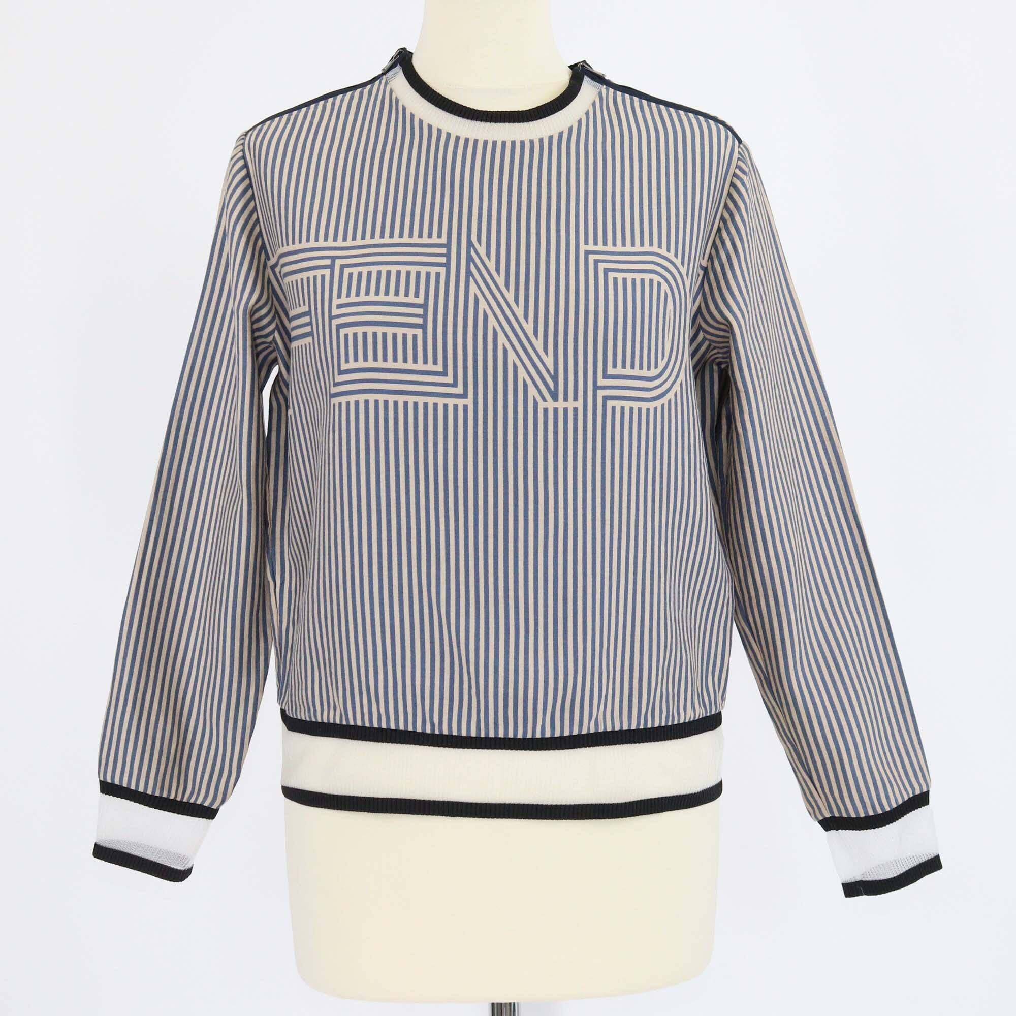 Fendi Blue/Beige Striped Long Sleeve Sweatshirt Womens Fendi 