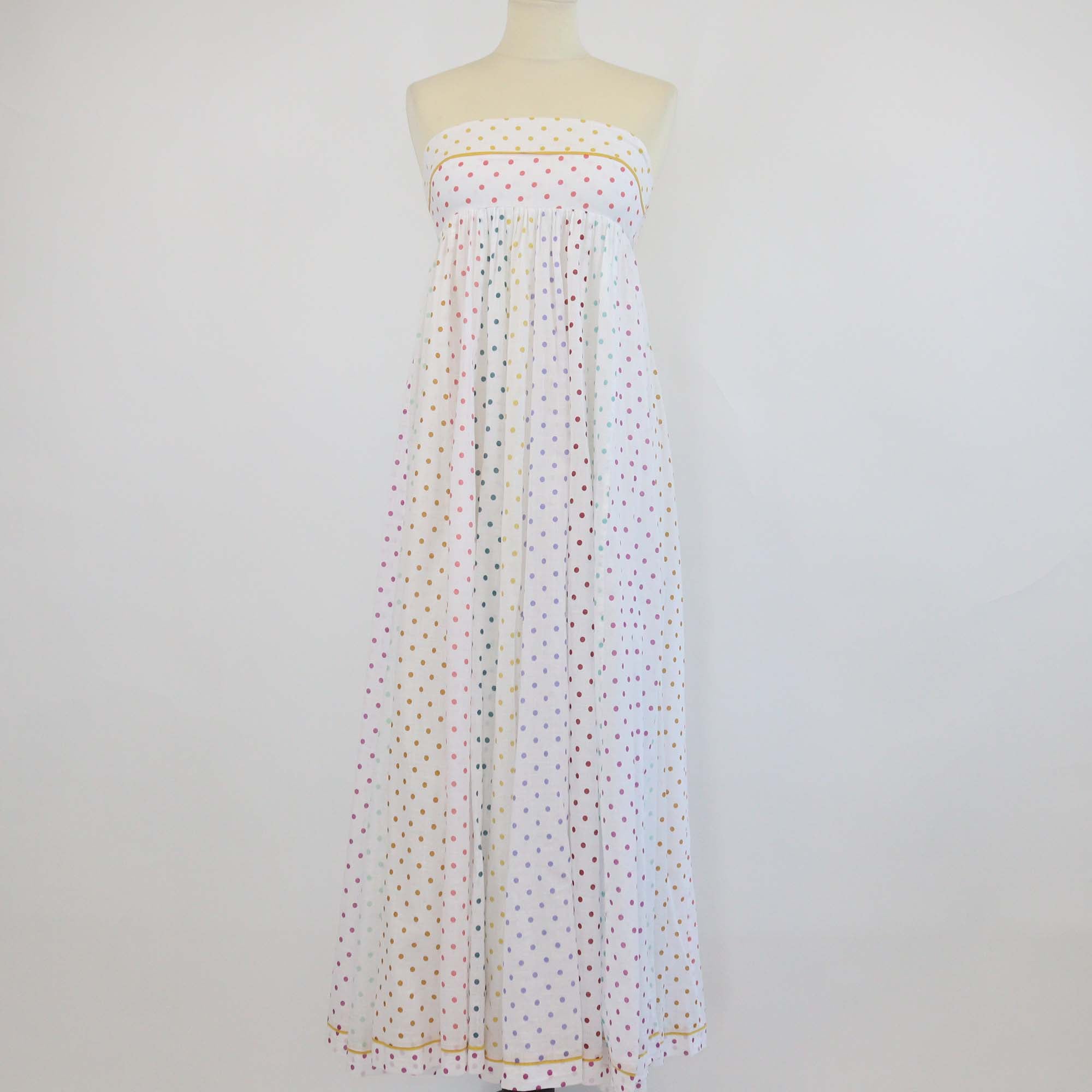 Zimmermann White/Multicolor Cotton Polka Dot Print Strapless Midi Dress