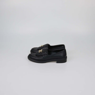 Chanel Black Quilted Leather CC Turnlock Loafers