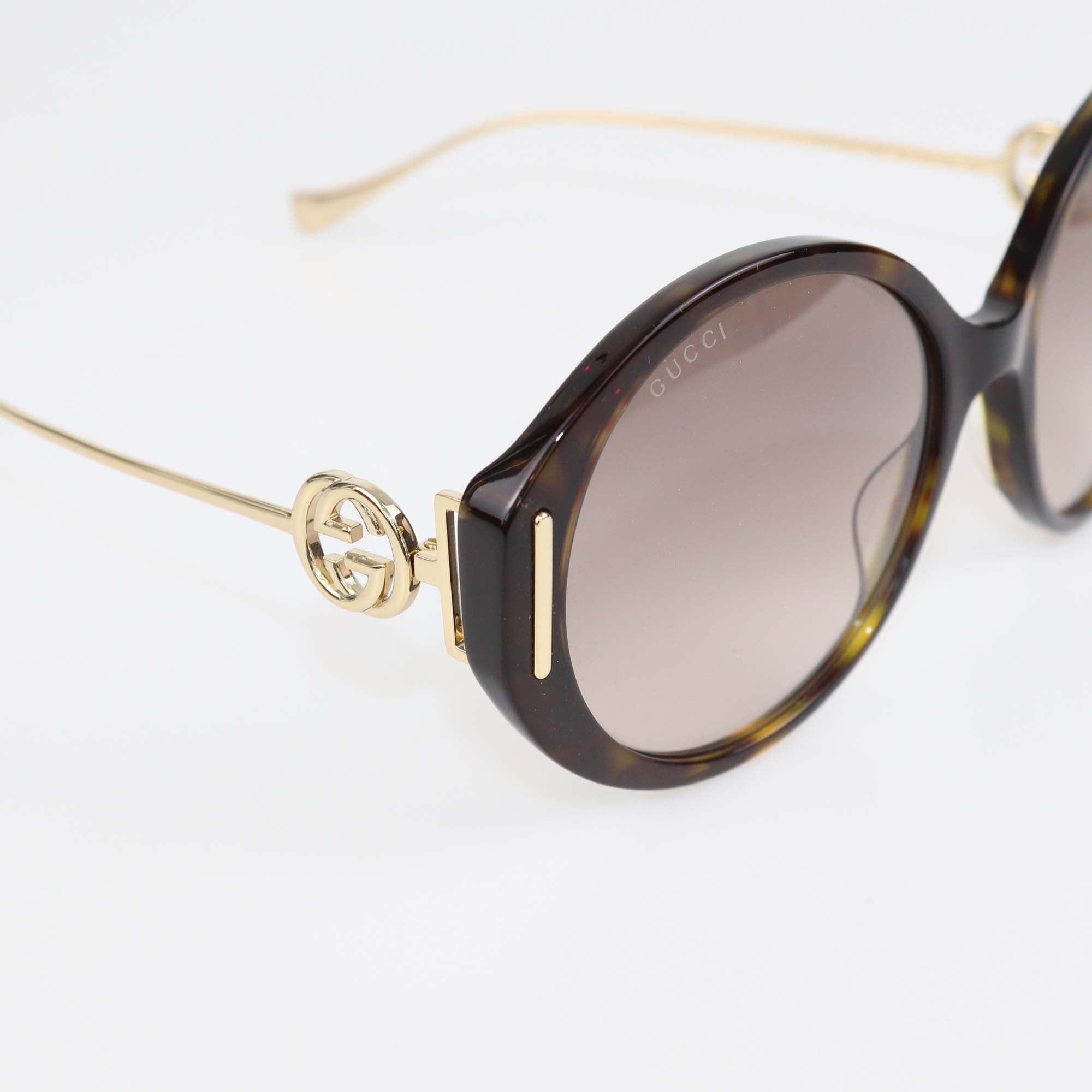 Gucci Brown Tortoise Gradient GG Round Sunglasses