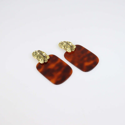 Saint Laurent Brown Tortoise Resin Turtle Shell Earrings