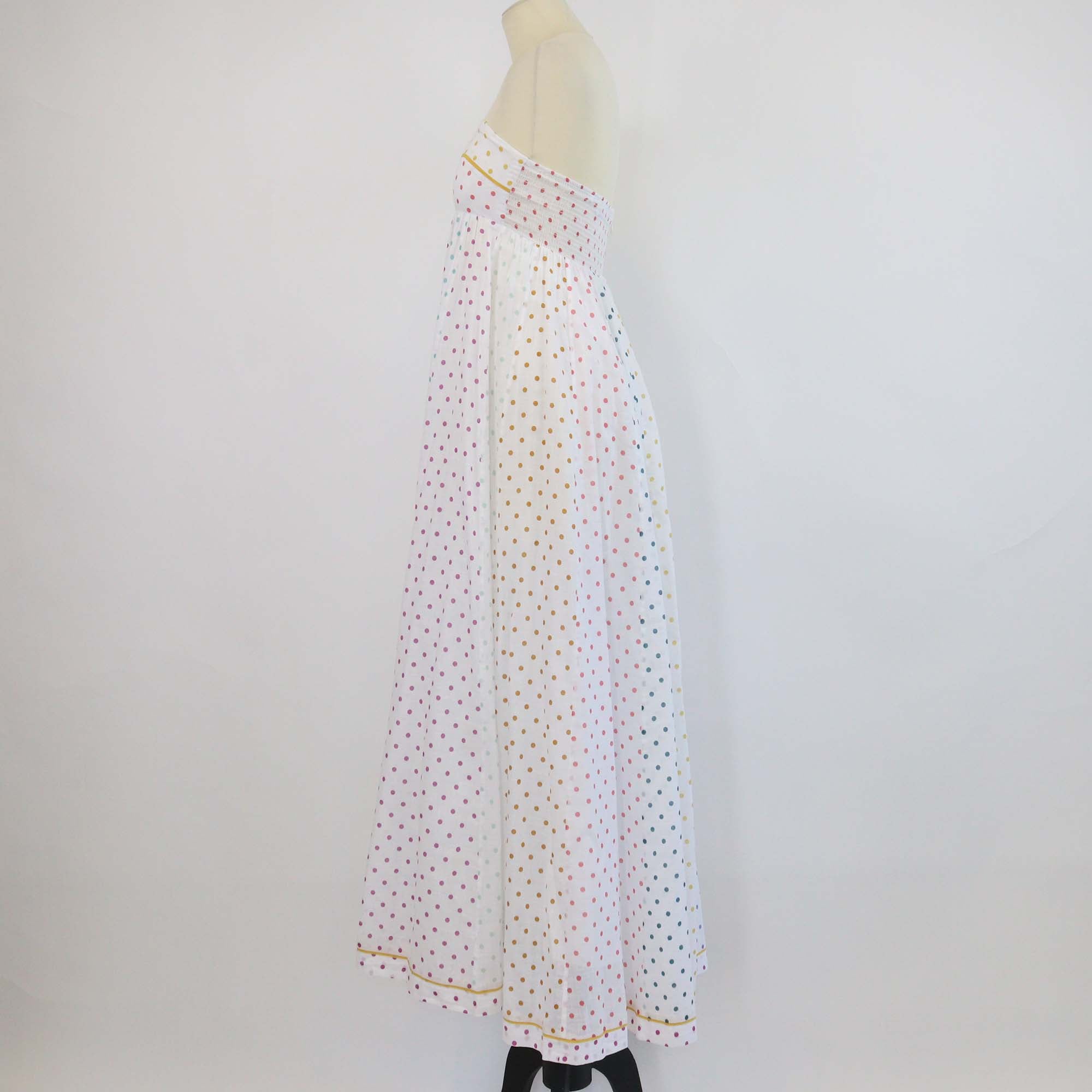 Zimmermann White/Multicolor Cotton Polka Dot Print Strapless Midi Dress