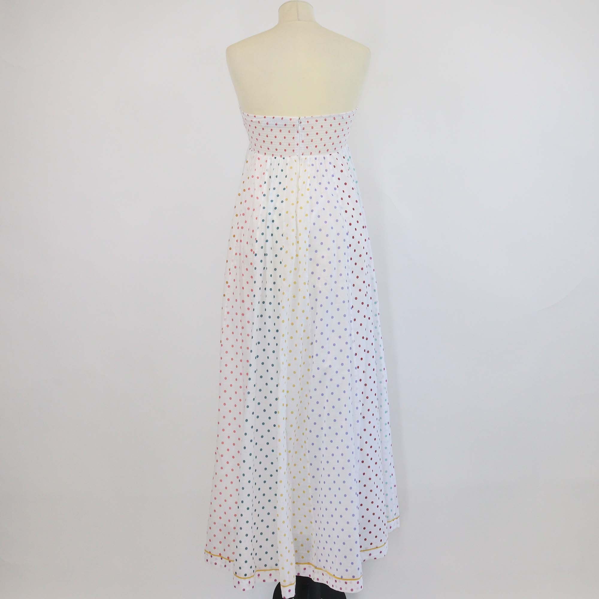 Zimmermann White/Multicolor Cotton Polka Dot Print Strapless Midi Dress
