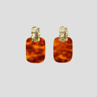 Saint Laurent Brown Tortoise Resin Turtle Shell Earrings