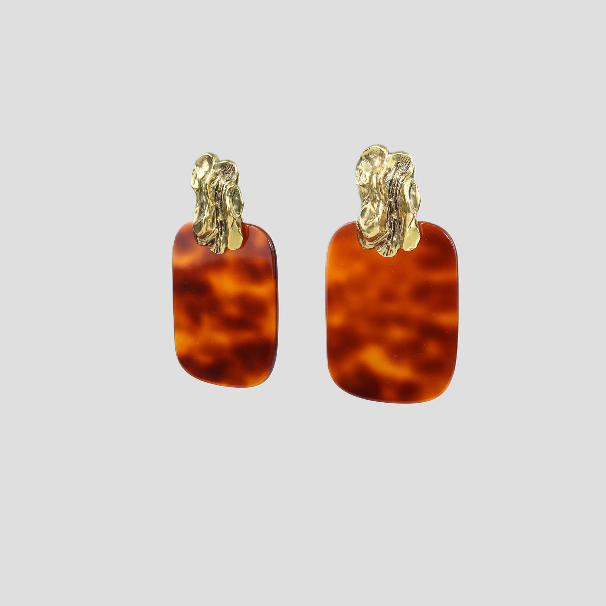 Saint Laurent Brown Tortoise Resin Turtle Shell Earrings