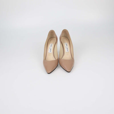 Jimmy Choo Beige Textured Patent Leather Romy Pumps
