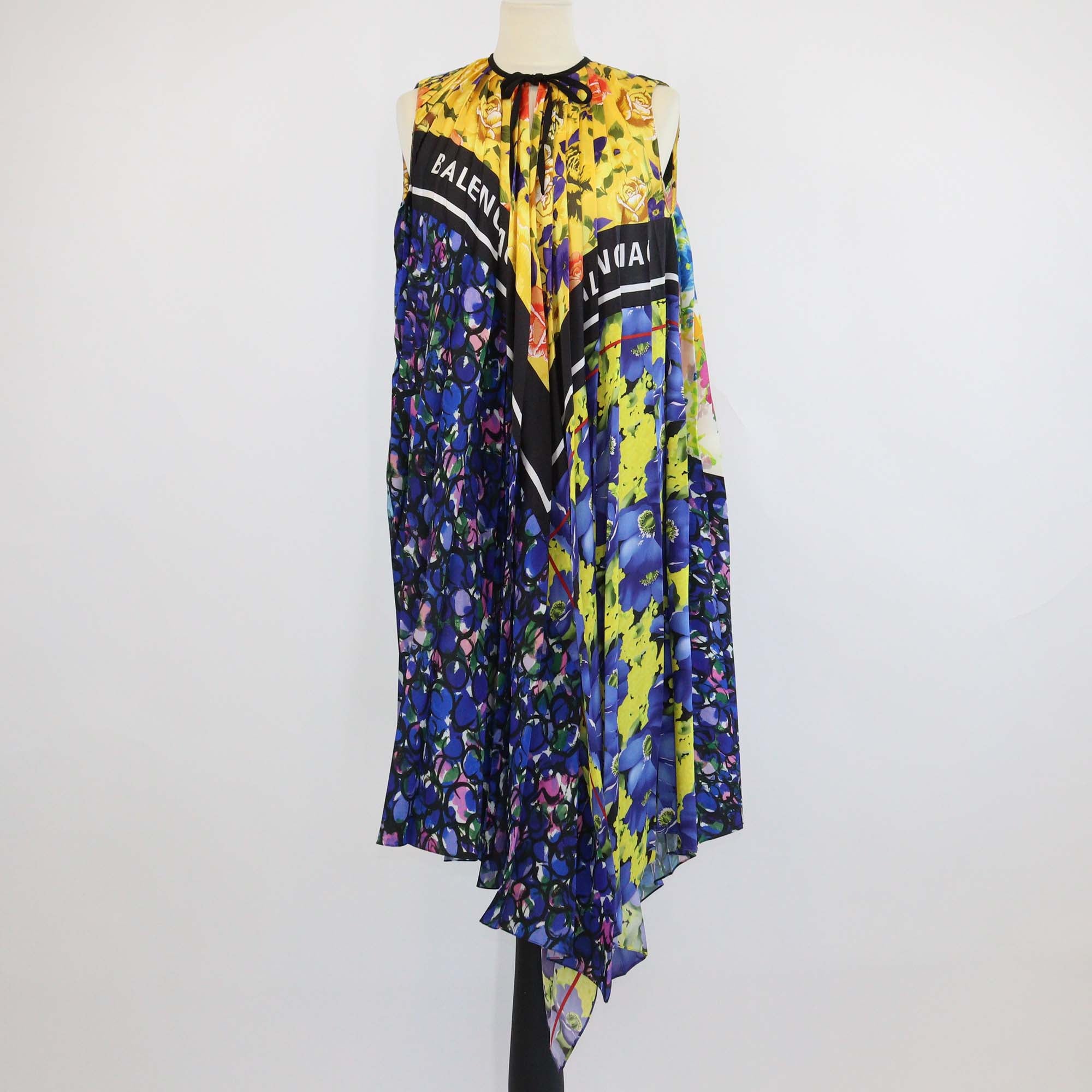 Balenciaga Multicolor Jersey Floral Print Pleated Midi Dress