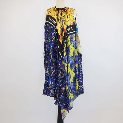 Balenciaga Multicolor Jersey Floral Print Pleated Midi Dress
