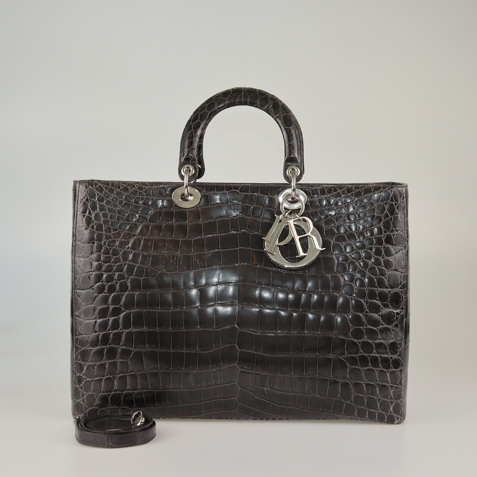 Christian Dior Dark Grey Crocodile XL Lady Dior Tote Womens Christian Dior 