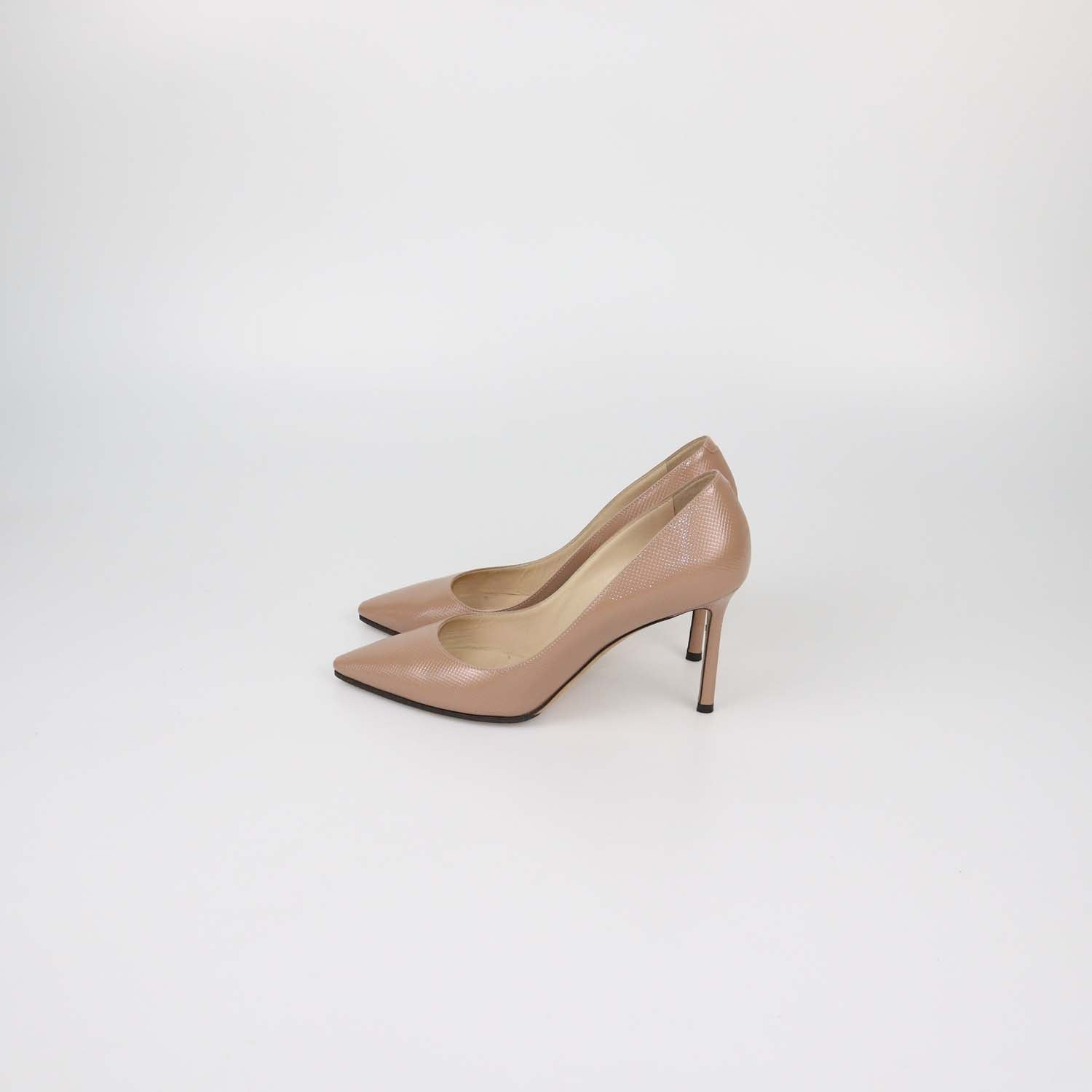 Jimmy Choo Beige Textured Patent Leather Romy Pumps
