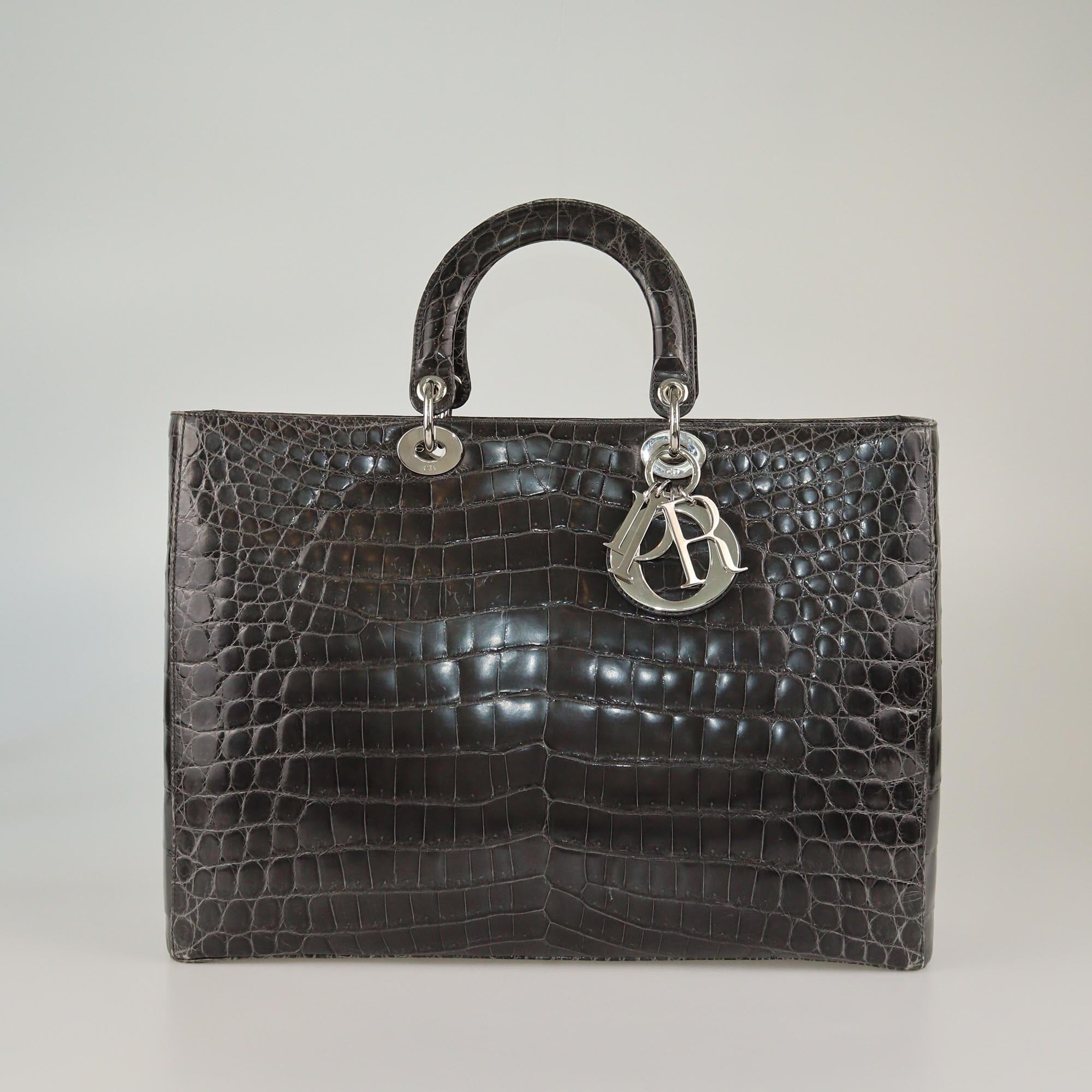 Christian Dior Dark Grey Crocodile XL Lady Dior Tote Womens Christian Dior 