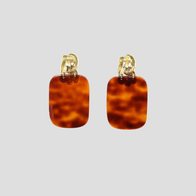 Saint Laurent Brown Tortoise Resin Turtle Shell Earrings
