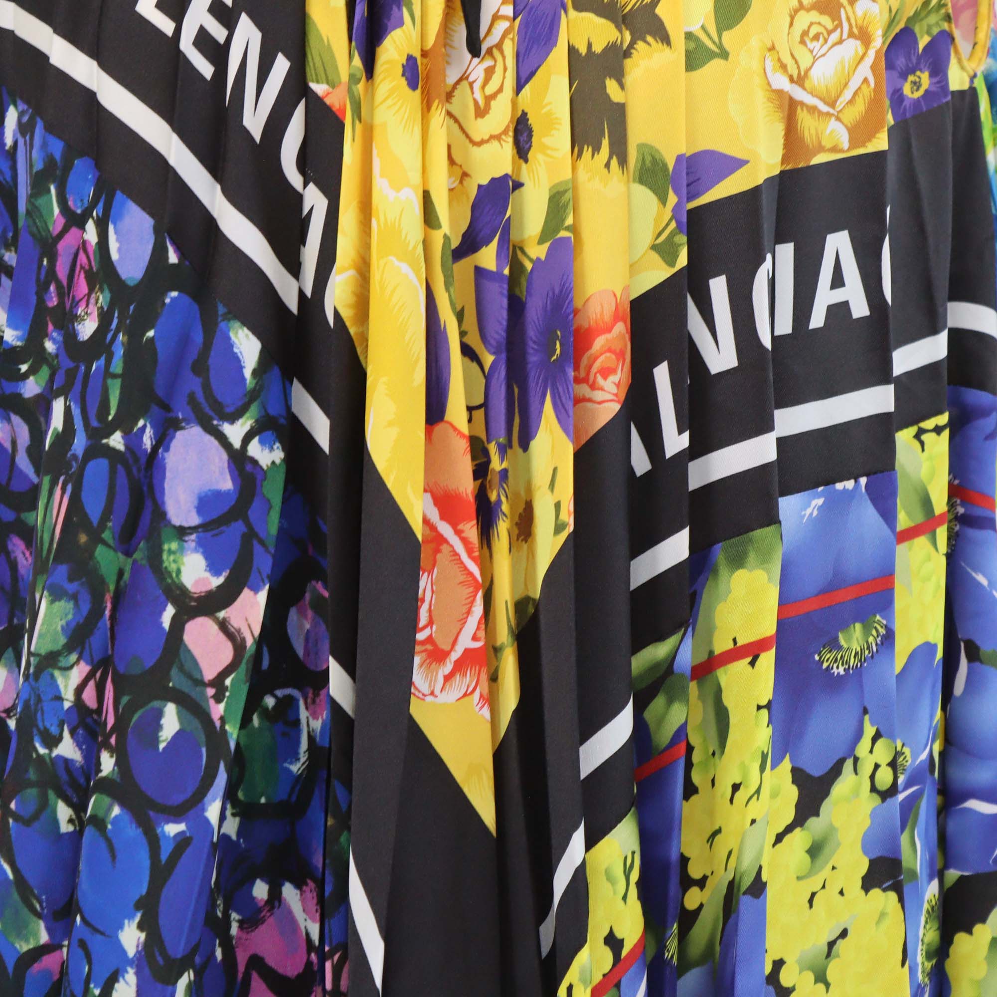 Balenciaga Multicolor Jersey Floral Print Pleated Midi Dress