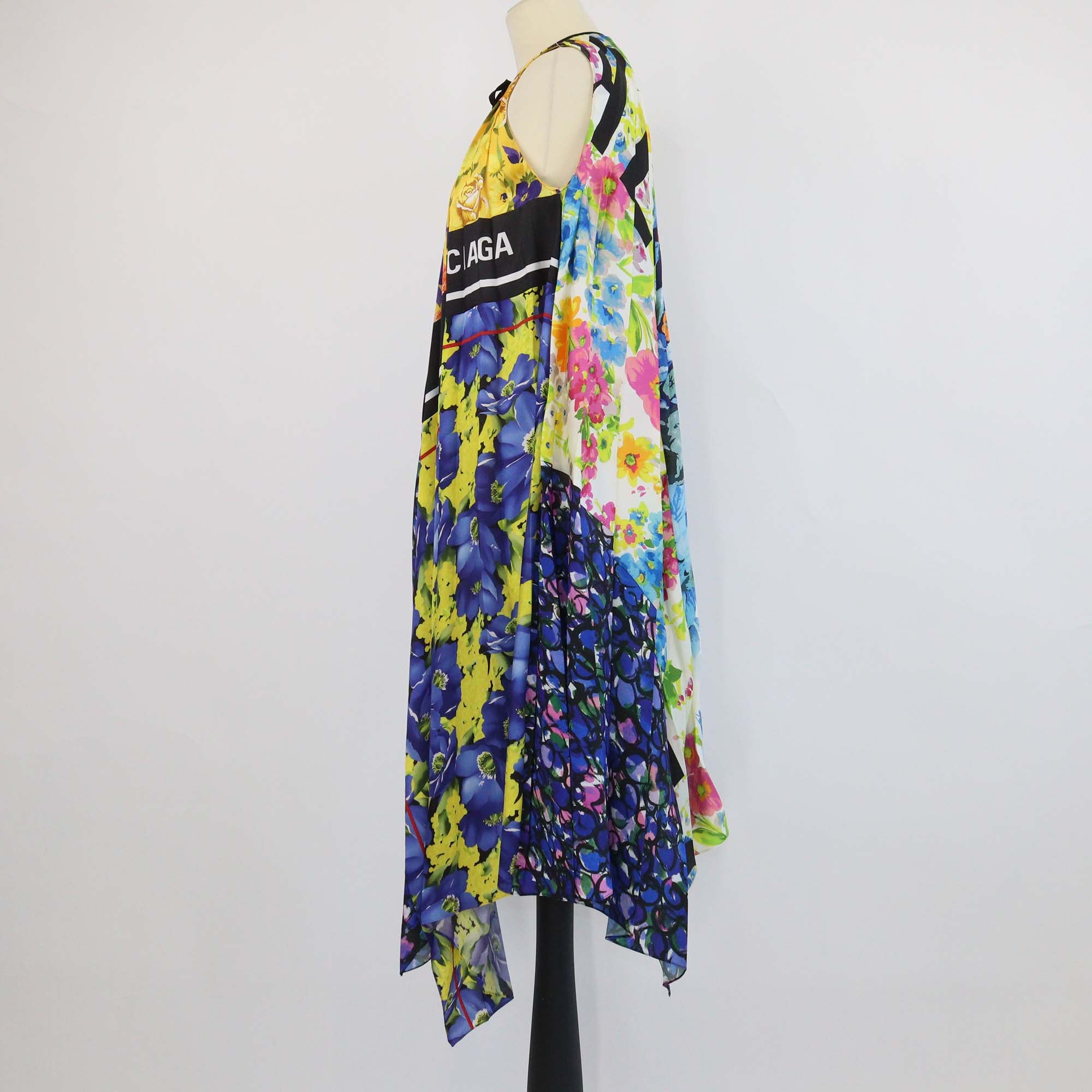 Balenciaga Multicolor Jersey Floral Print Pleated Midi Dress