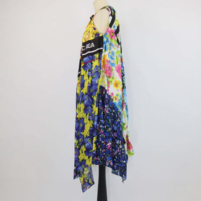 Balenciaga Multicolor Jersey Floral Print Pleated Midi Dress