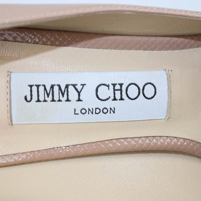 Jimmy Choo Beige Textured Patent Leather Romy Pumps