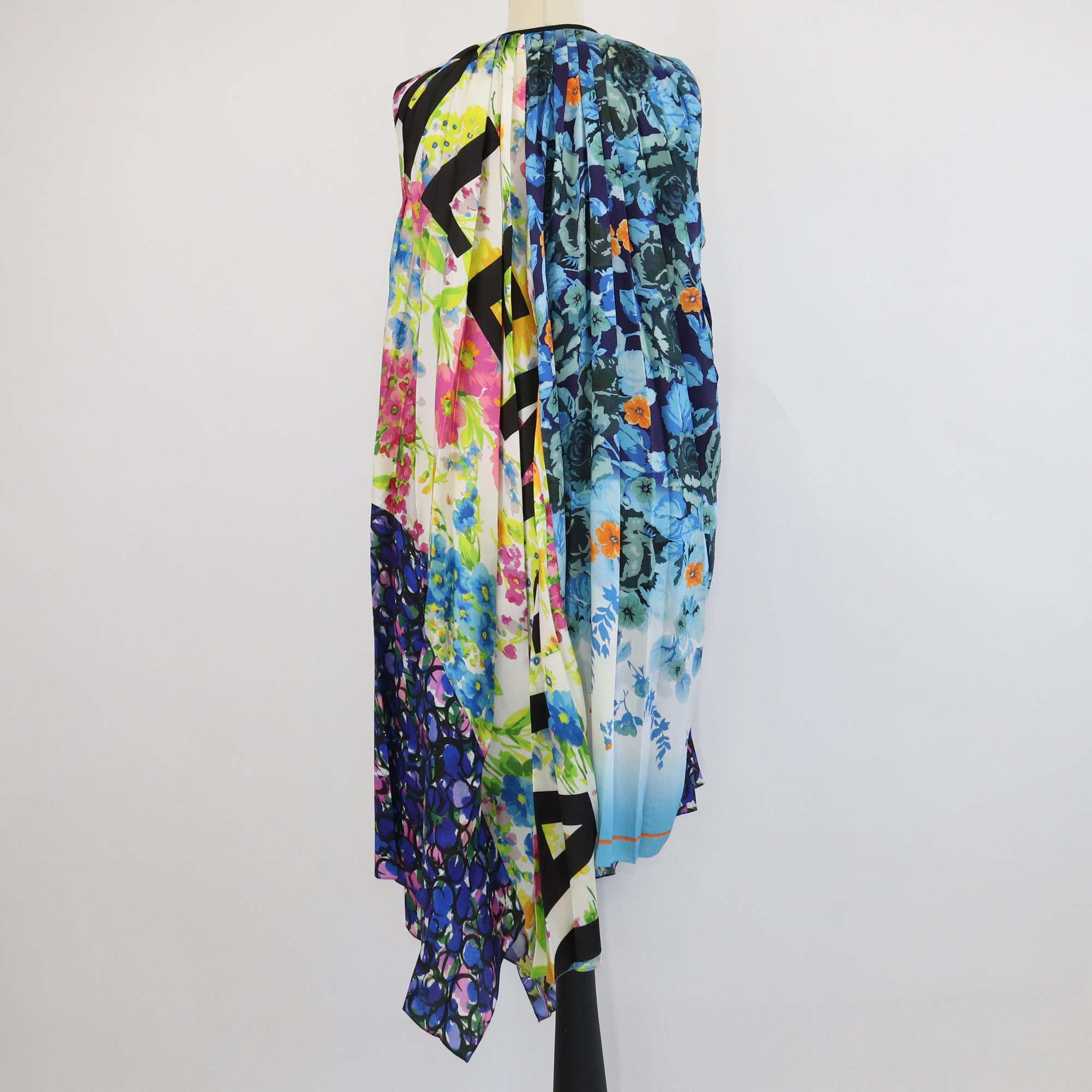 Balenciaga Multicolor Jersey Floral Print Pleated Midi Dress
