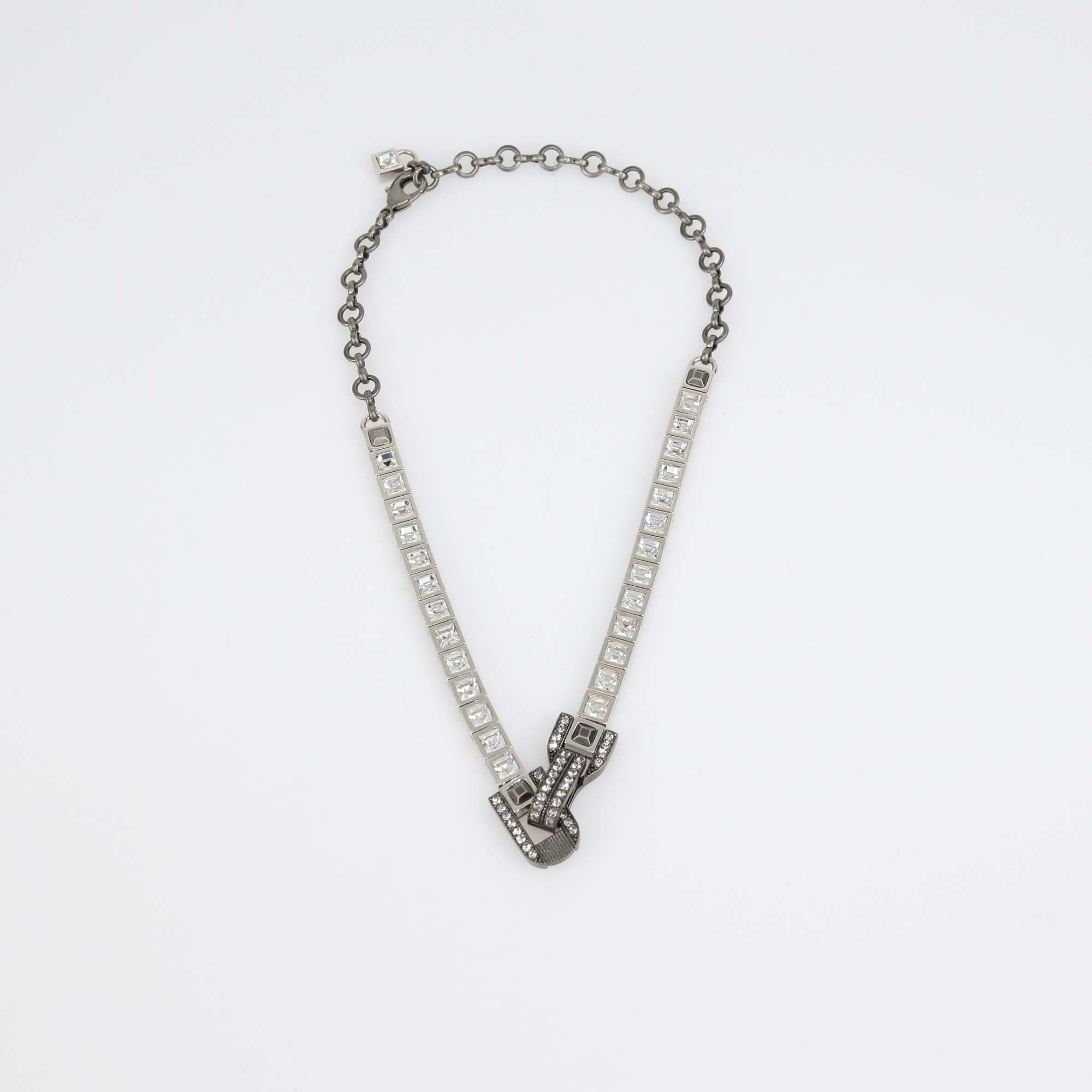 Lanvin Art-Deco Two-Tone Metal Cube Crystal Choker Necklace