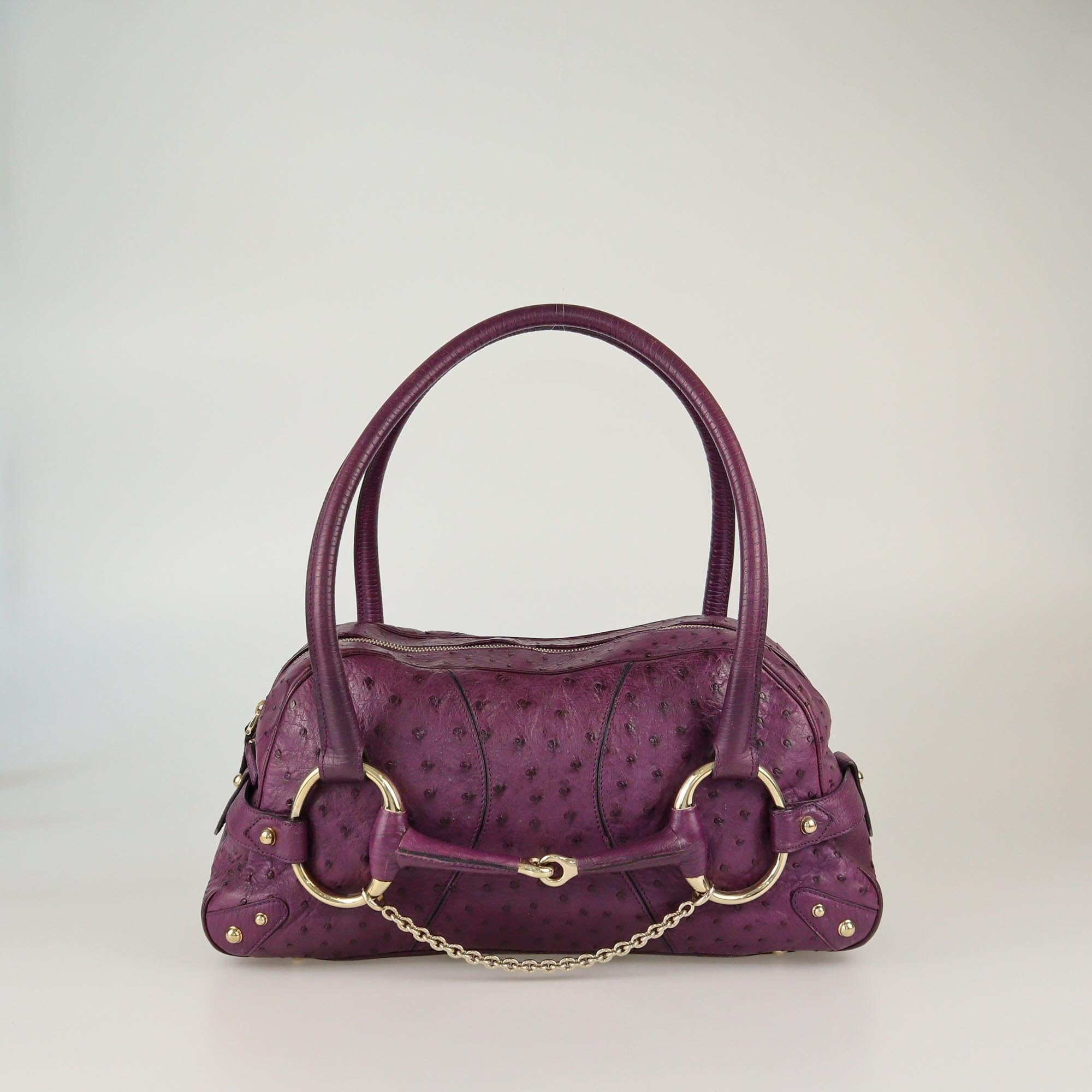 Gucci Purple Ostrich Horsebit Chain Satchel Womens Gucci 