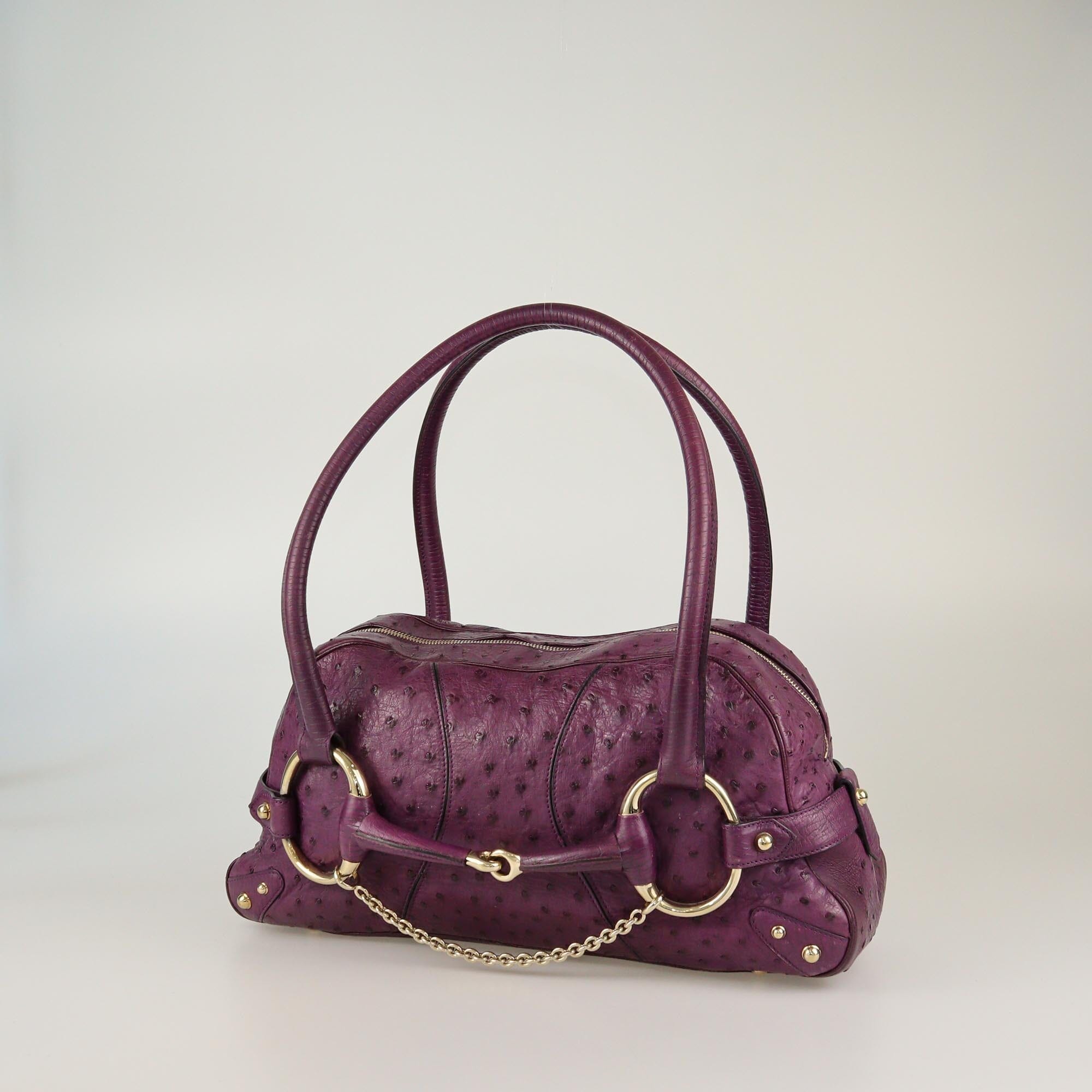 Gucci Purple Ostrich Horsebit Chain Satchel Womens Gucci 