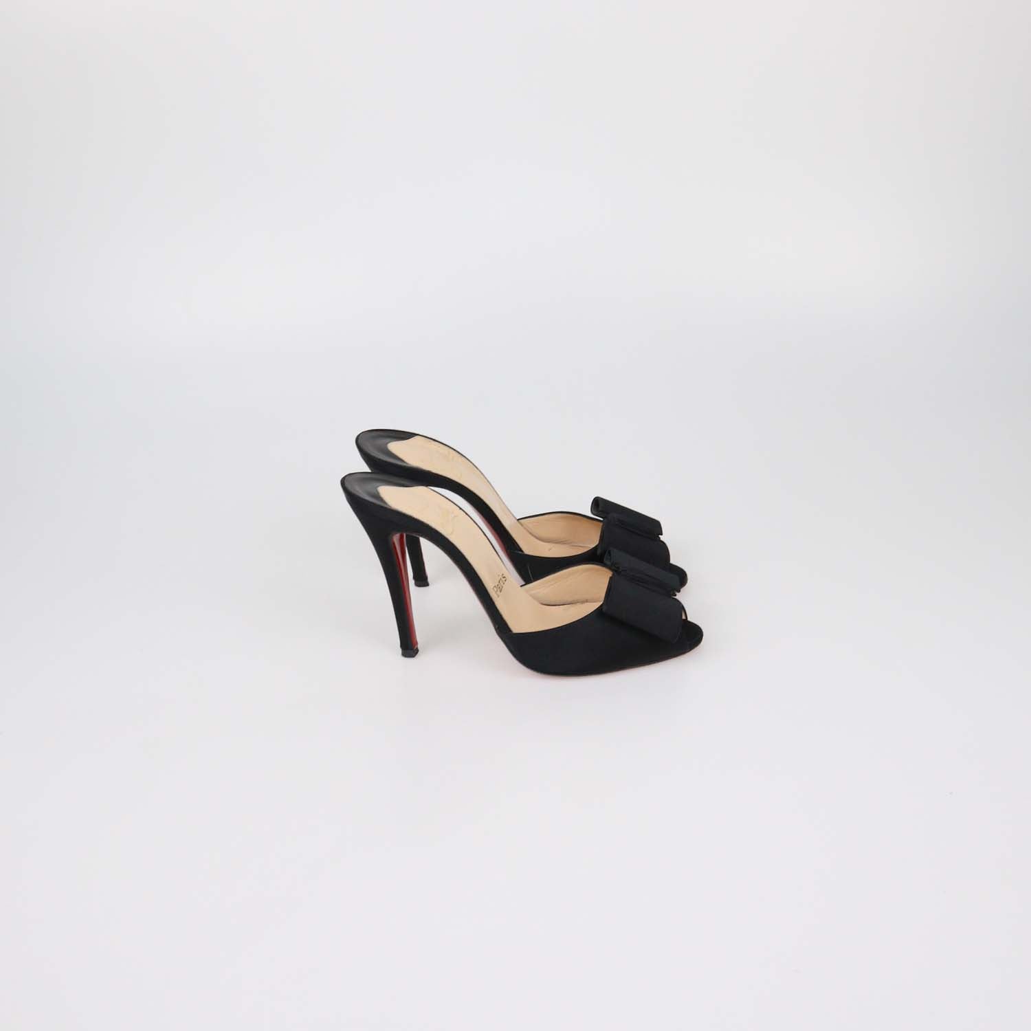 Christian Louboutin Black Satin Joli-Noeud Slide Sandals