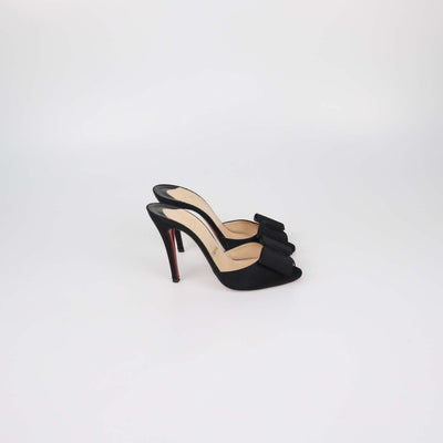 Christian Louboutin Black Satin Joli-Noeud Slide Sandals