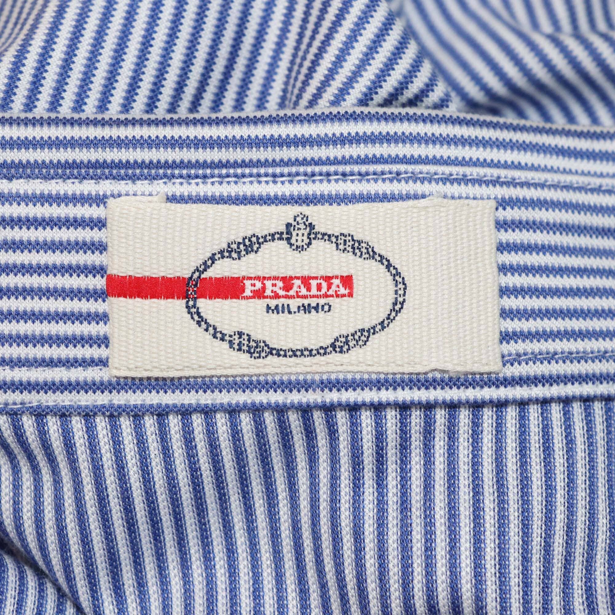 Prada Sport Blue Striped Short Sleeve Button Shirt Mens Prada 