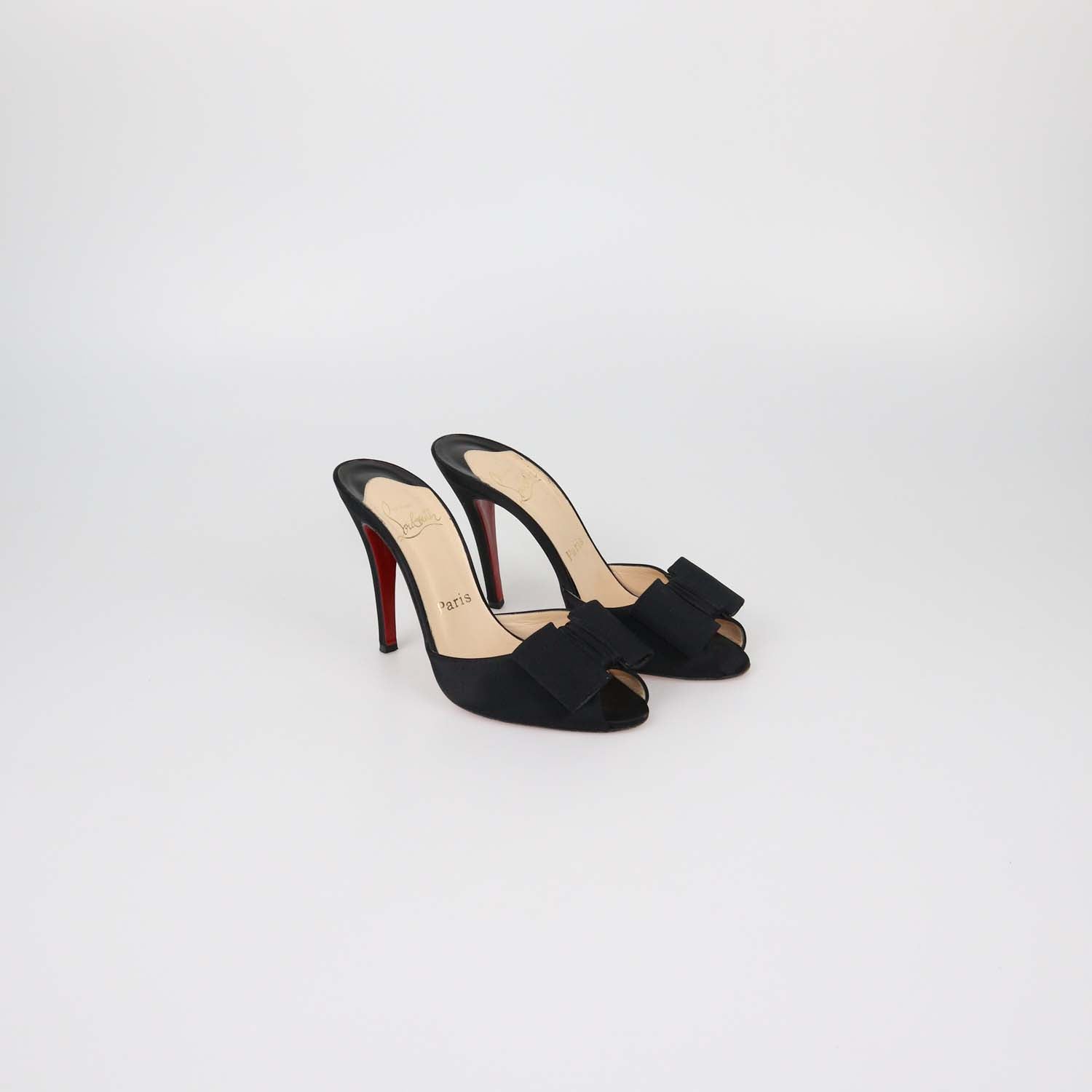 Christian Louboutin Black Satin Joli-Noeud Slide Sandals