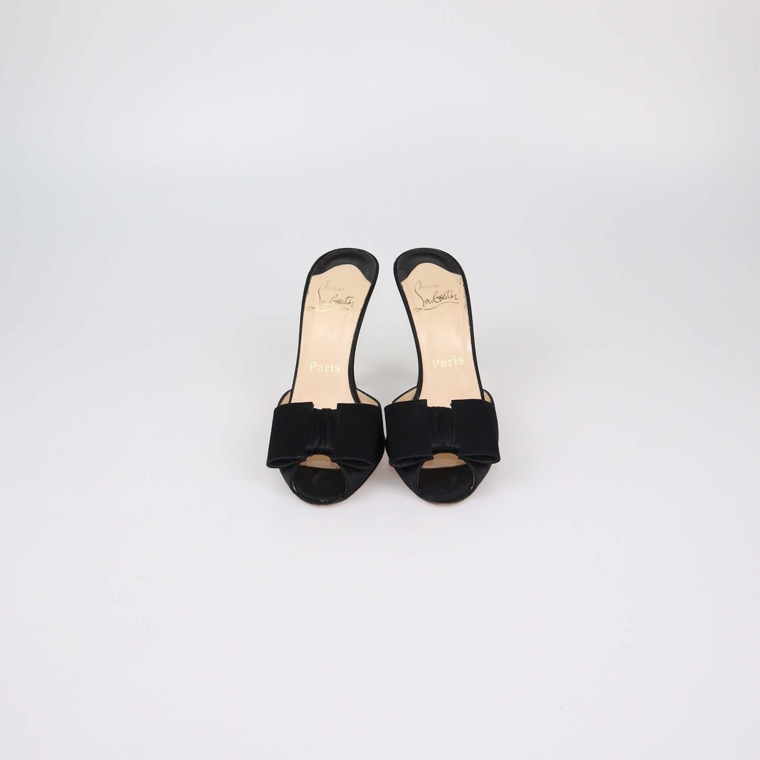 Christian Louboutin Black Satin Joli-Noeud Slide Sandals
