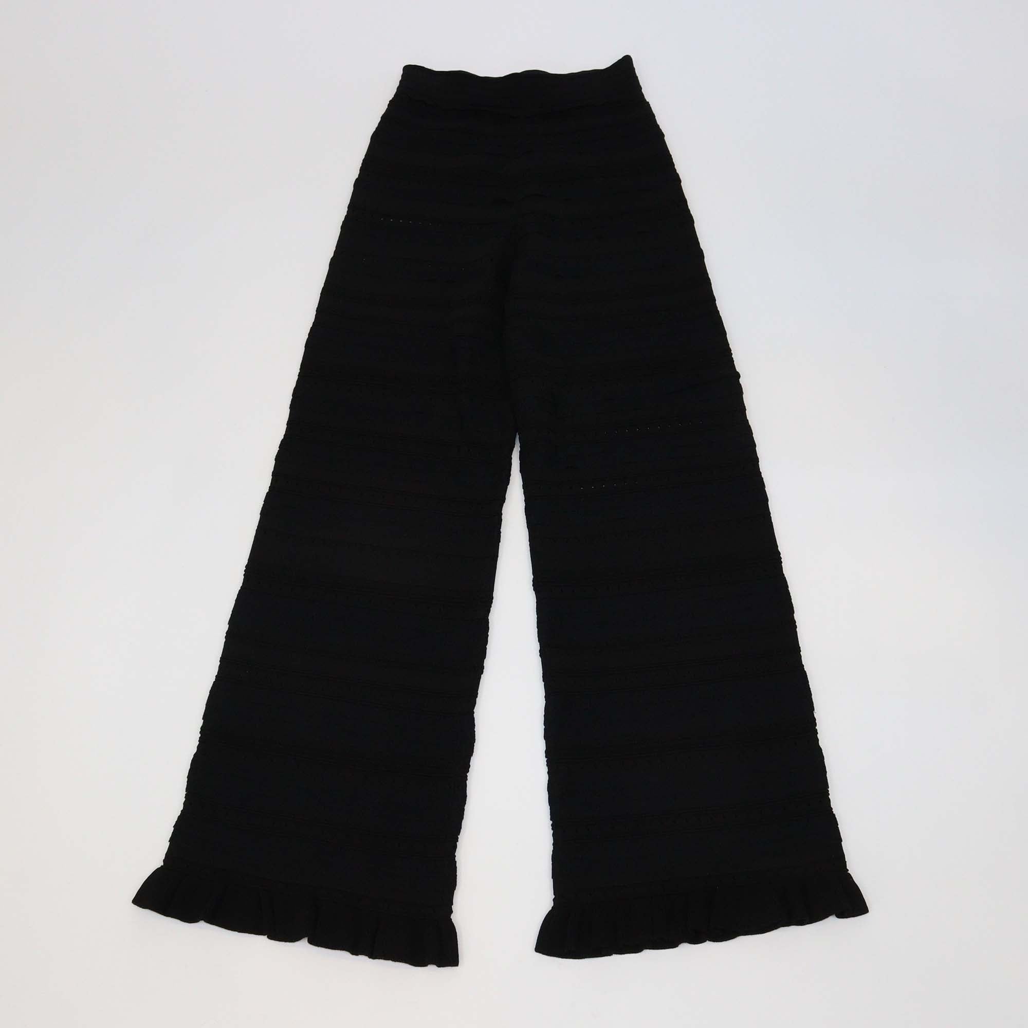 Sandro Black Blend Viscose Knitted Ruched Flared Pants