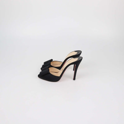 Christian Louboutin Black Satin Joli-Noeud Slide Sandals