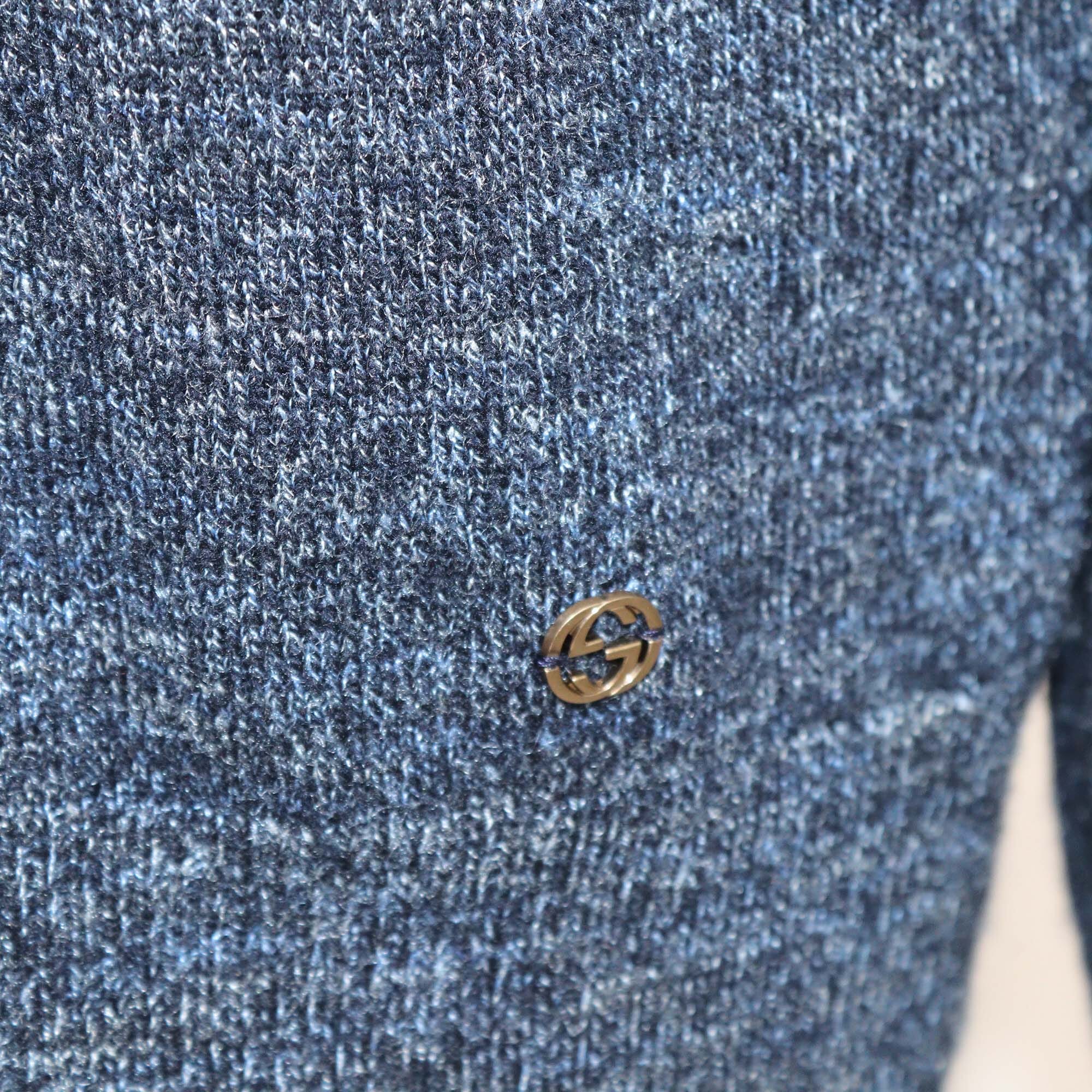 Gucci Navy Blue Knitted Long Sleeve Polo Sweater Mens Gucci 