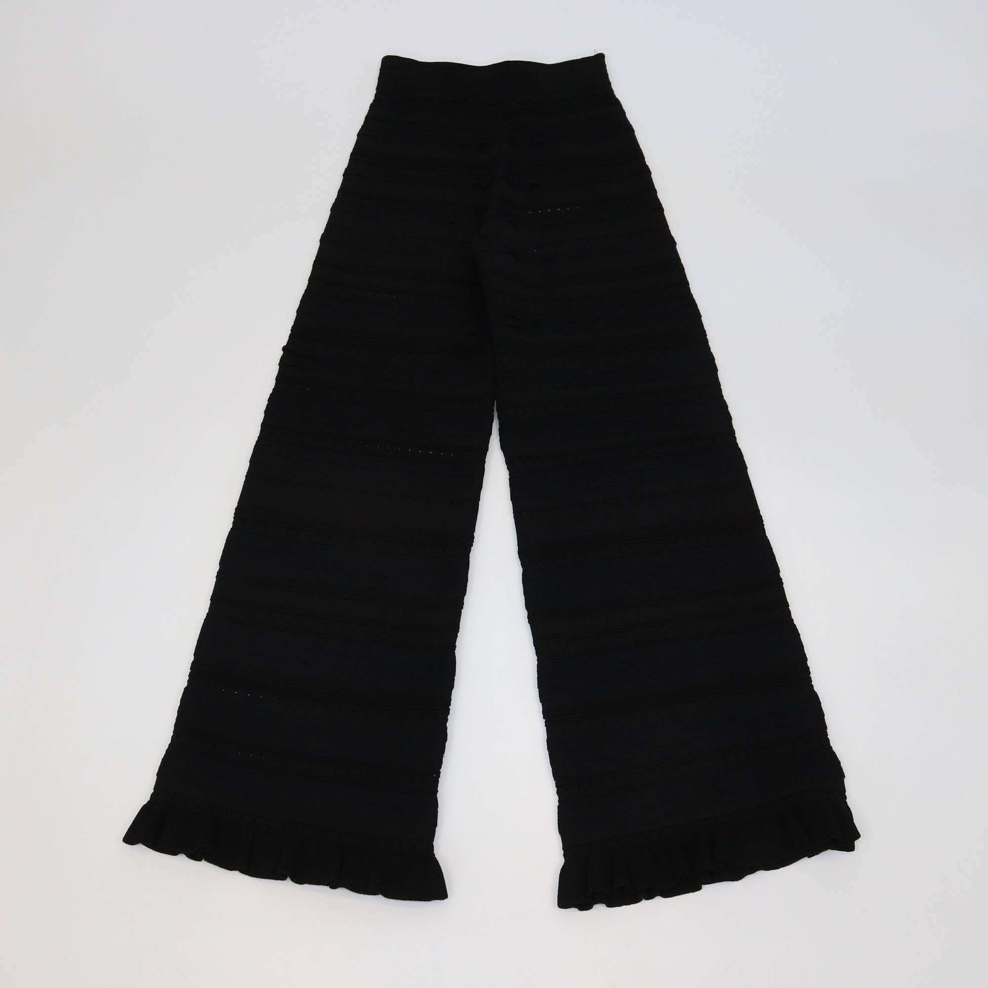 Sandro Black Blend Viscose Knitted Ruched Flared Pants
