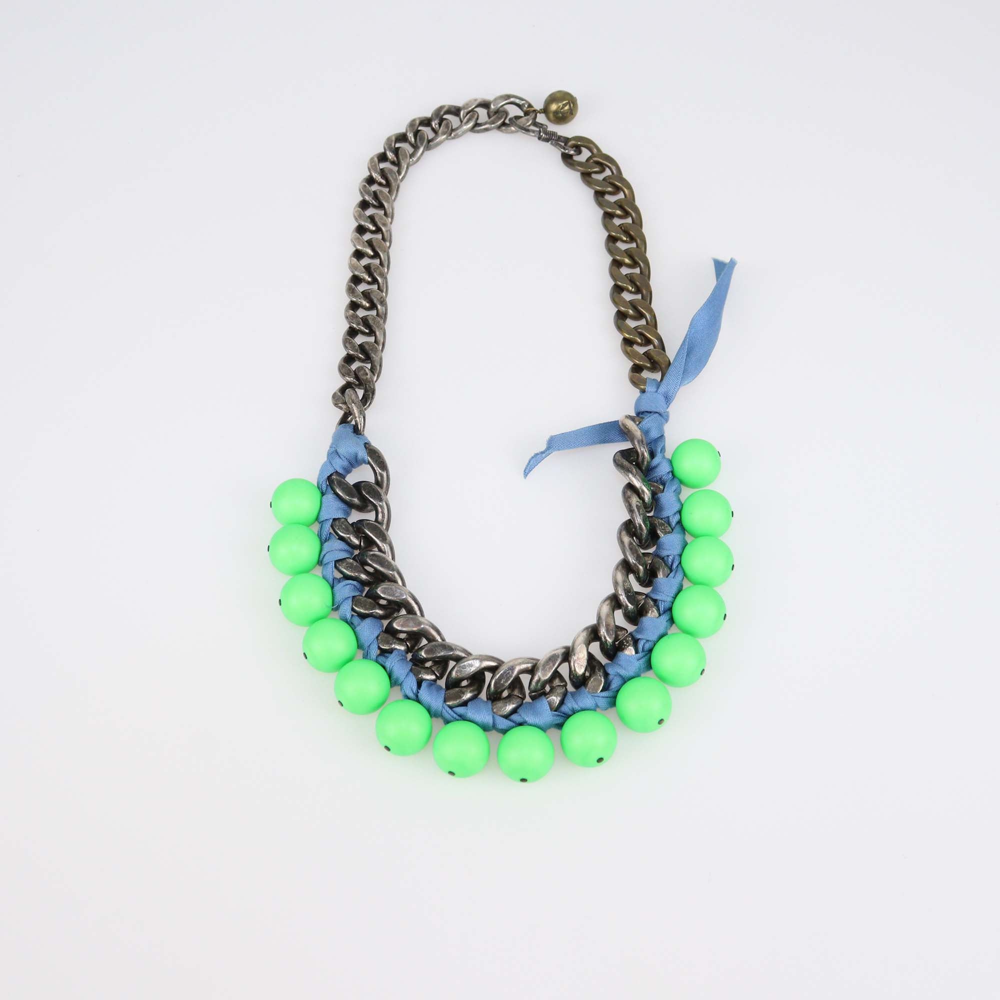 Lanvin Gunmetal Tone Green Acrylic Blaas Chain Necklace