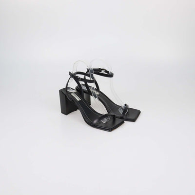 Balenciaga Black Leather Square Toe Ankle Strap Sandals