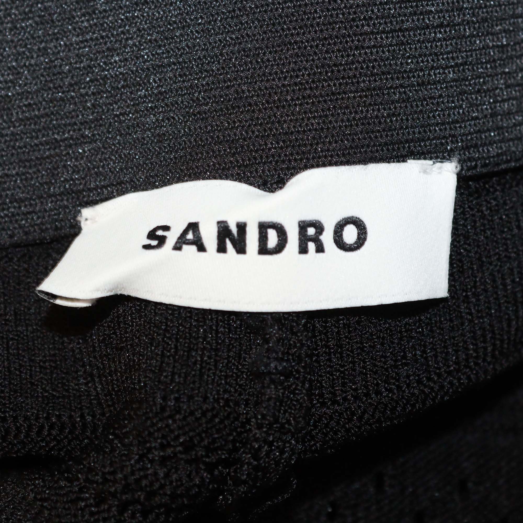 Sandro Black Blend Viscose Knitted Ruched Flared Pants