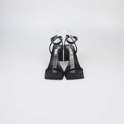 Balenciaga Black Leather Square Toe Ankle Strap Sandals