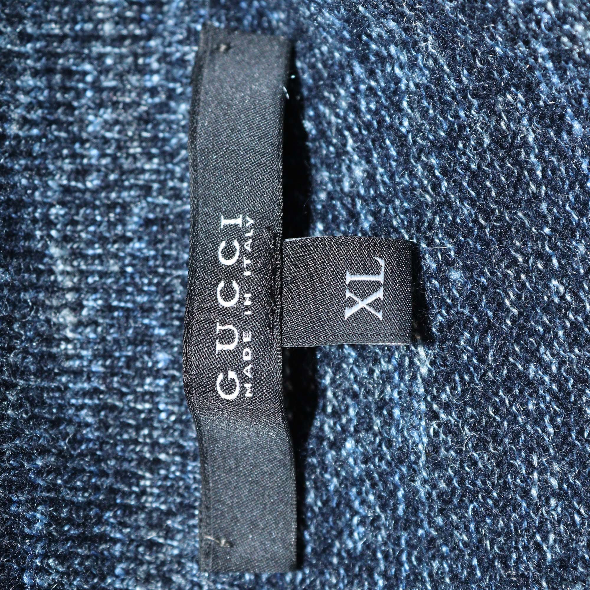 Gucci Navy Blue Knitted Long Sleeve Polo Sweater Mens Gucci 