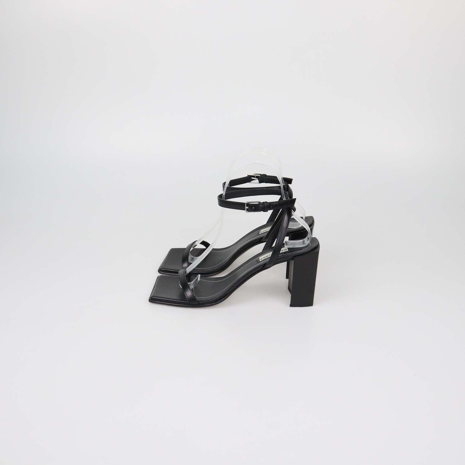 Balenciaga Black Leather Square Toe Ankle Strap Sandals