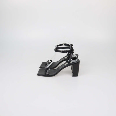 Balenciaga Black Leather Square Toe Ankle Strap Sandals